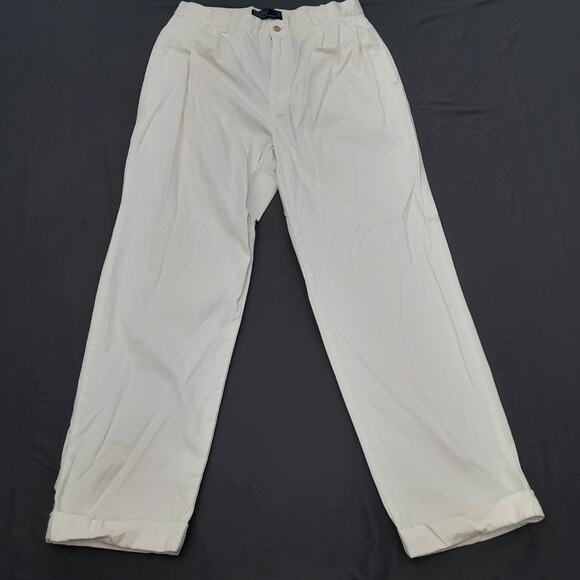 Vtg Polo Ralph Lauren Pants Mens 33x30 White Pleated Cuffed Straight Trousers - Picture 1 of 11